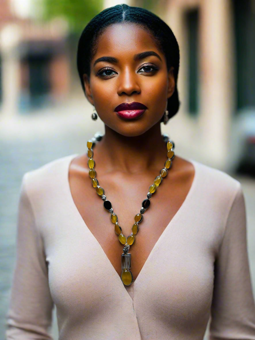 Semi-Precious Yellow Onyx Necklace – Solar Plexus Chakra & Mental Strength