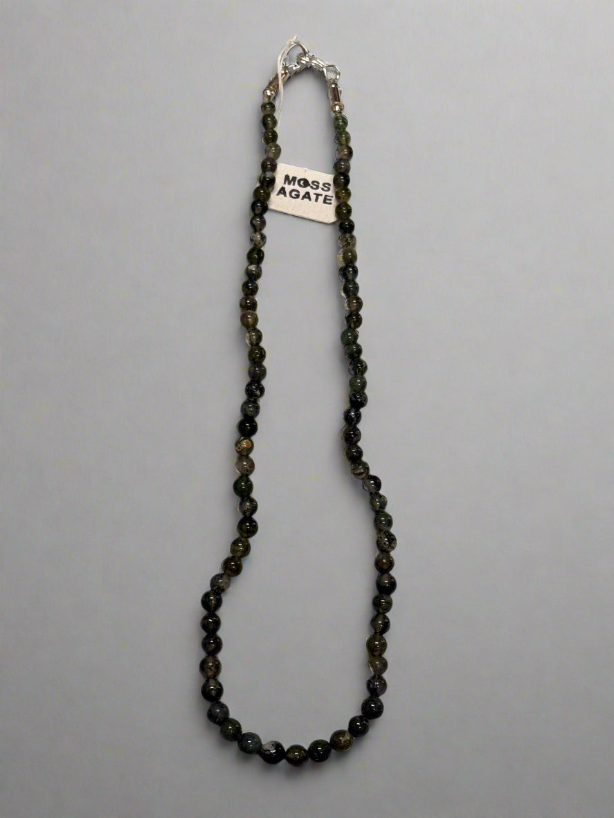 Genuine Moss Agate Gemstone Necklace – Handmade & Unisex Design