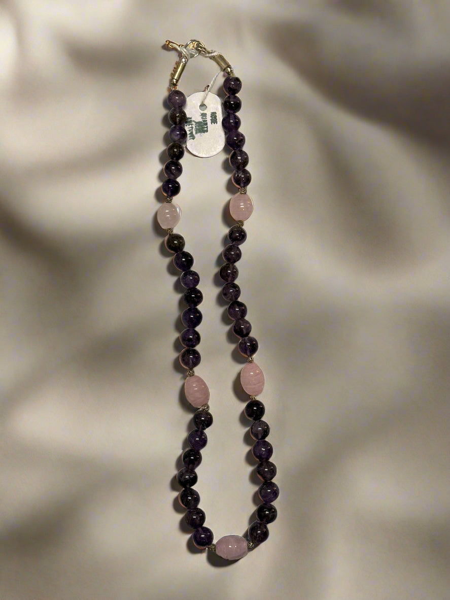 Real Amethyst & Rose Quartz Necklace – Love, Intuition & Stress Relief Jewelry