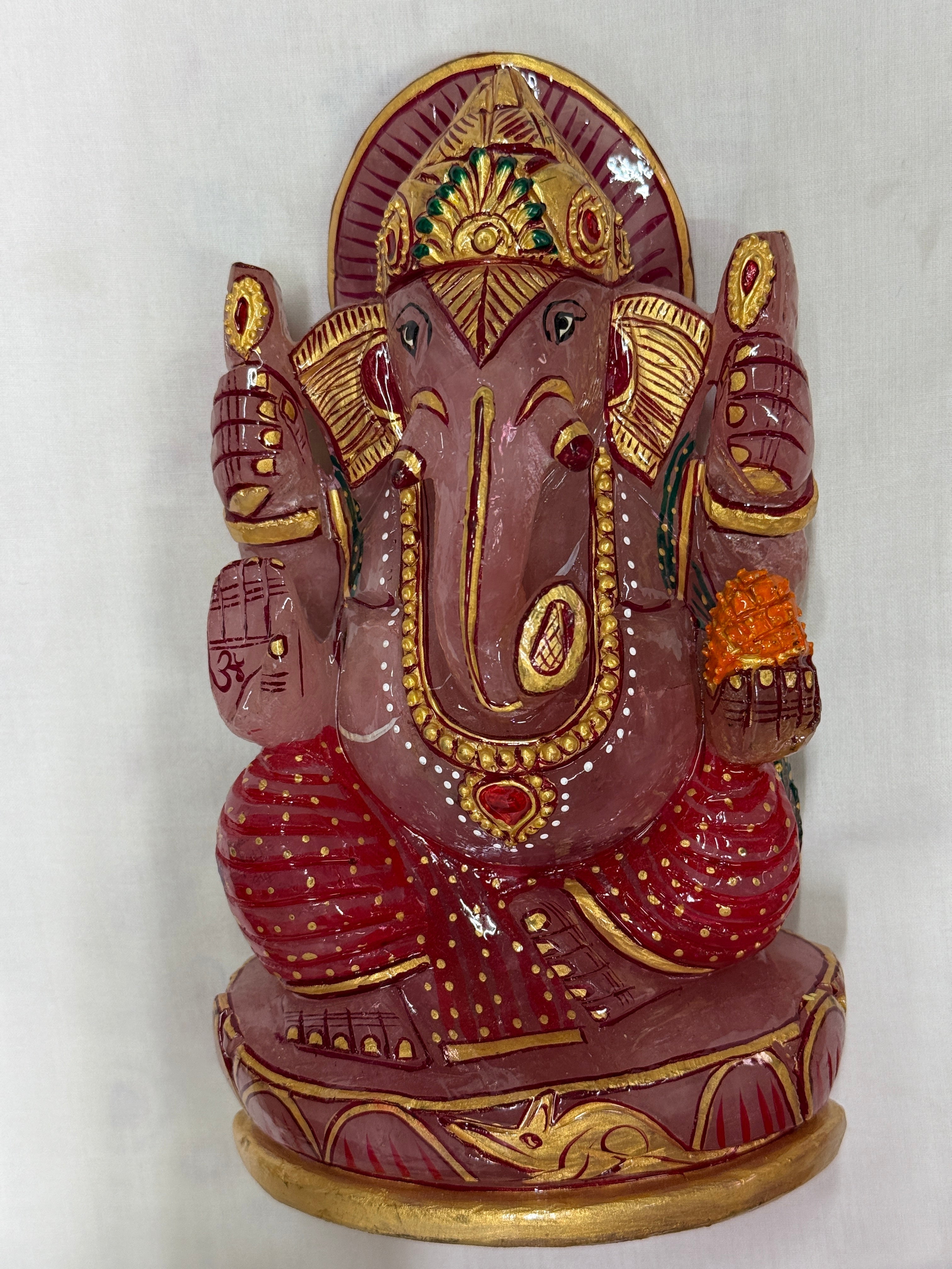 Agate Stone Lord Ganesha Idol – Handcrafted & Colorful Divine Art (Rose Quartz)