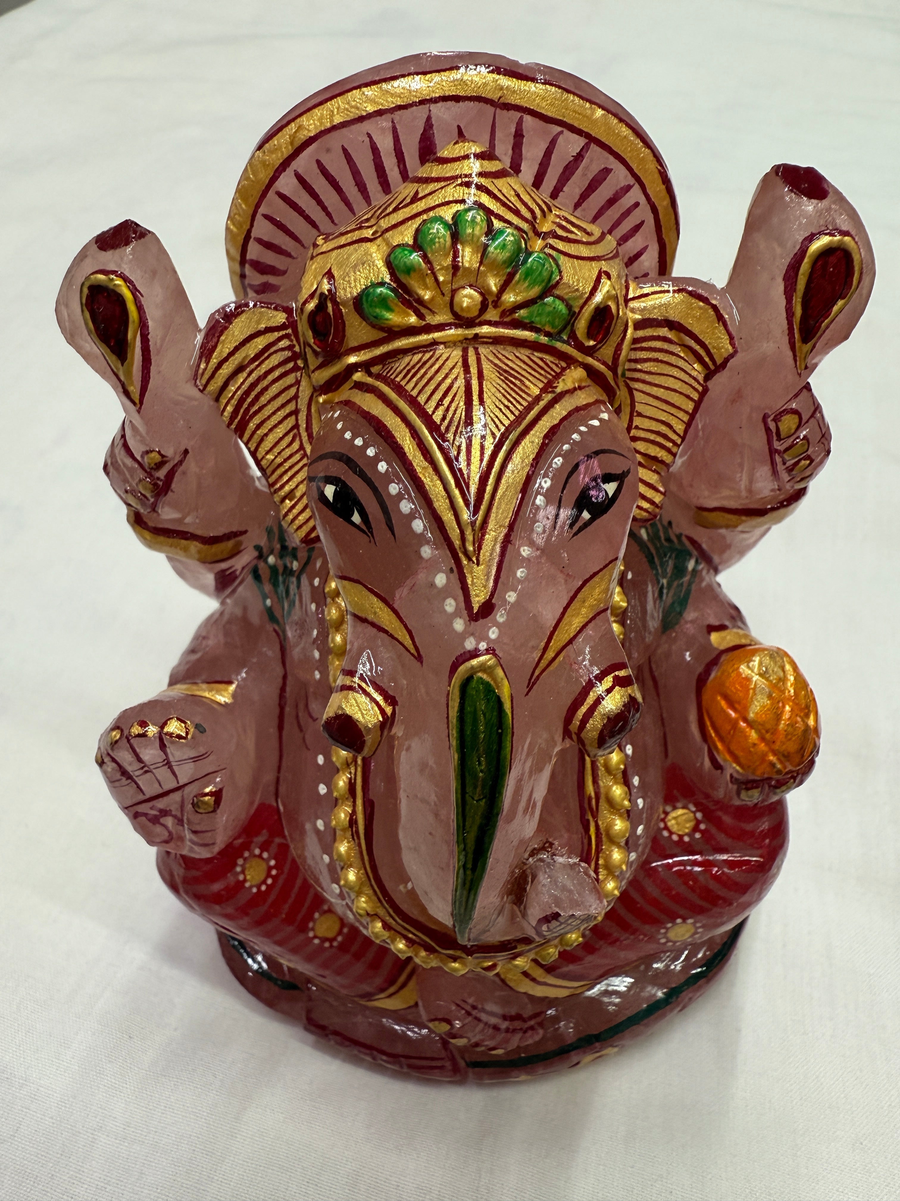 Agate Stone Lord Ganesha Idol – Handcrafted & Colorful Divine Art (Rose Quartz)