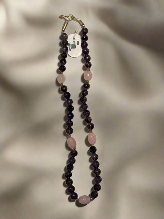 Real Amethyst & Rose Quartz Necklace – Love, Intuition & Stress Relief Jewelry