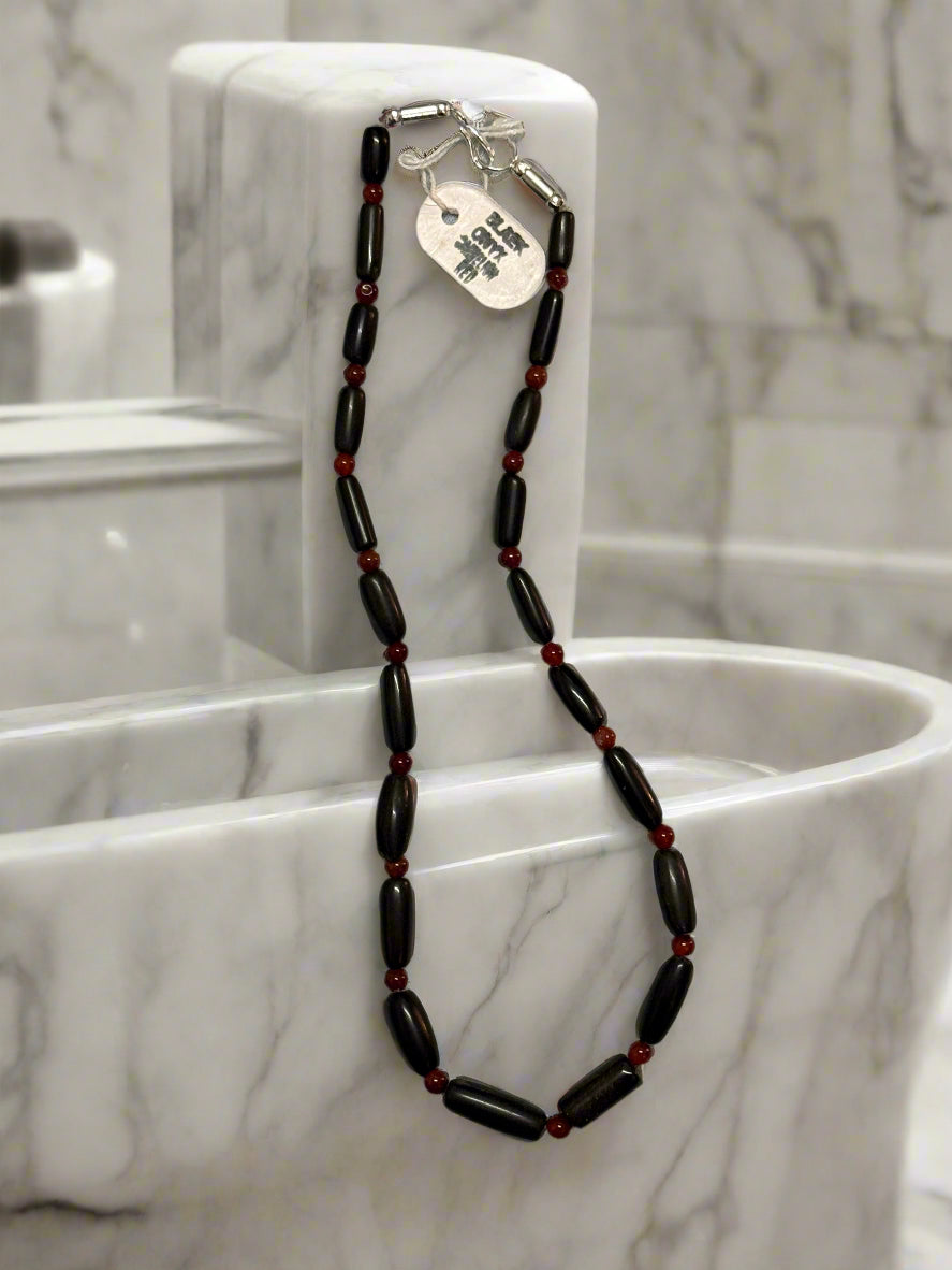 Semi-Precious Black Onyx & Carnelian Necklace – Energy, Focus & Confidence