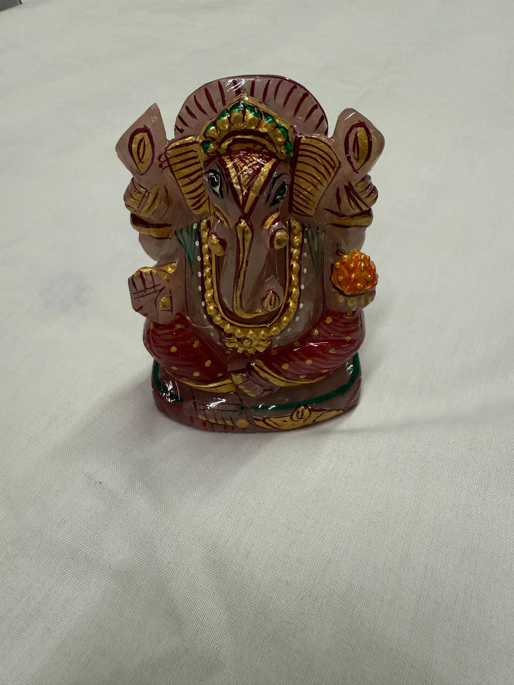 Agate Stone Lord Ganesha Idol – Handcrafted & Colorful Divine Art (Rose Quartz)