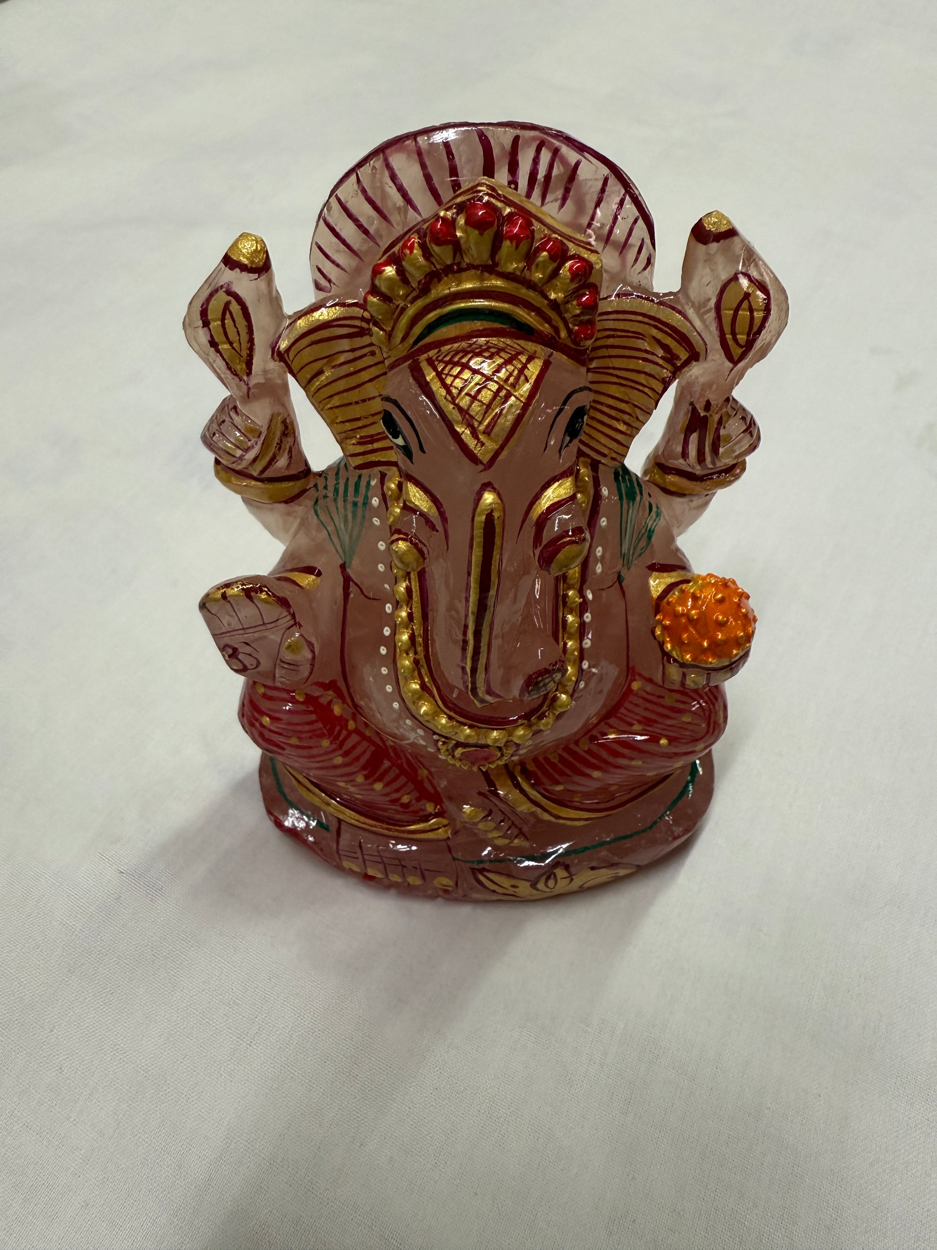 Agate Stone Lord Ganesha Idol – Handcrafted & Colorful Divine Art (Rose Quartz)