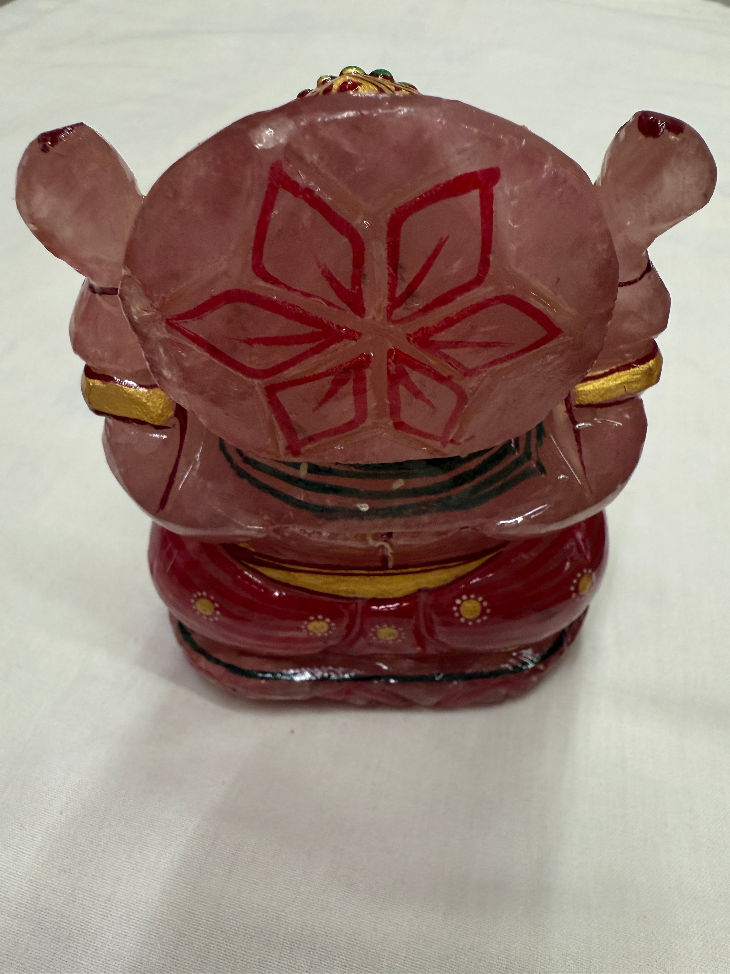 Agate Stone Lord Ganesha Idol – Handcrafted & Colorful Divine Art (Rose Quartz)